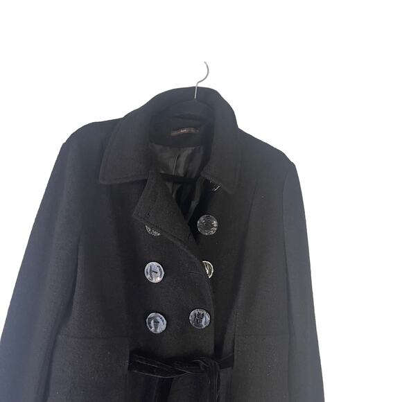 Anthropologie Hazel Women's Size Large Black Wool Blend Double Breasted Pea Coat - Picture 2 of 11
